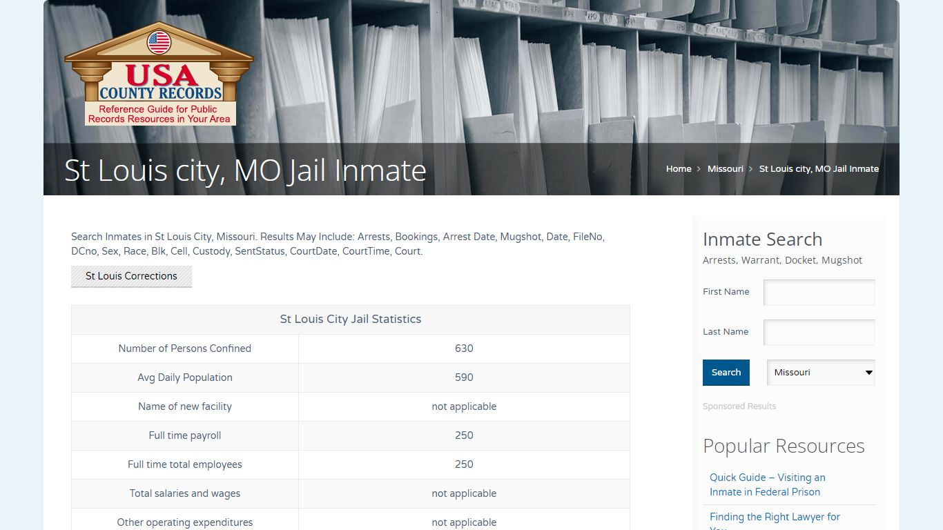 St Louis city, MO Jail Inmate | Name Search